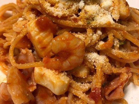 カルディのトマトソースでスパゲティ レシピ 作り方 By まるまるしかく 楽天レシピ